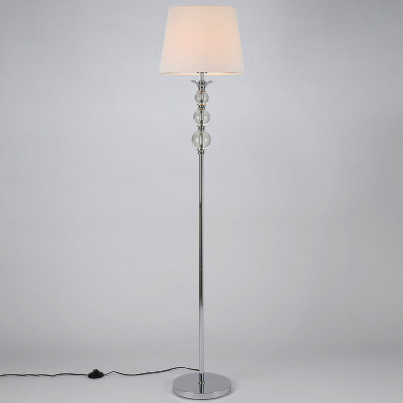 French Vintage Fabric Cone Glass Plated Chrome Column 1-Light Standing Floor Lamp