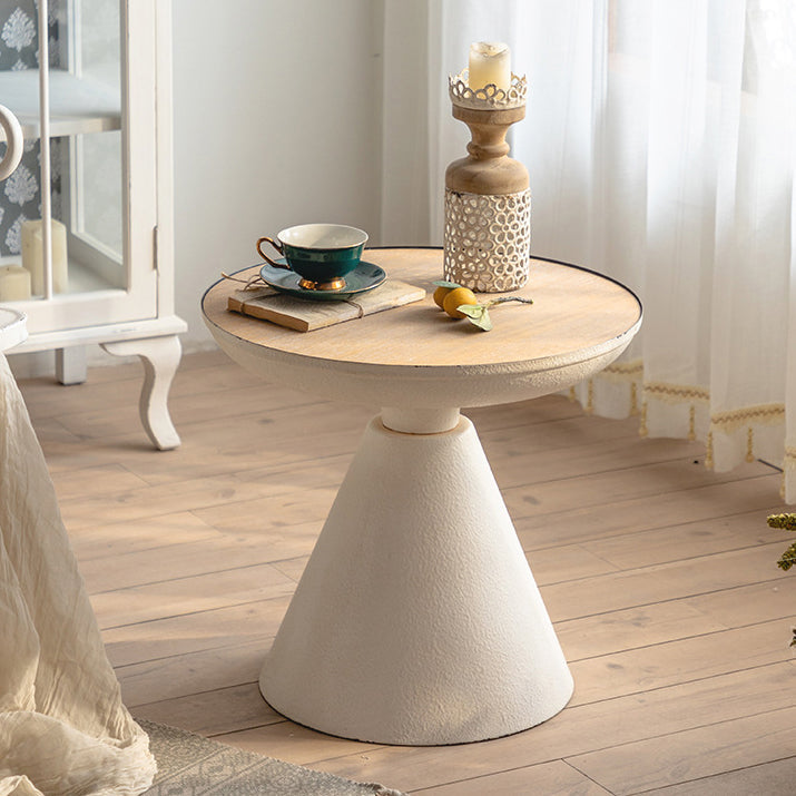 Table basse ronde traditionnelle vintage en fer et bois avec plateau à densité pour salon 