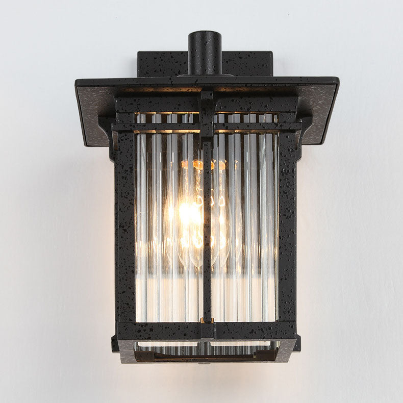 Contemporary Industrial Aluminum Rectangular Frame Ribbed Glass Shade 1-Light Wall Sconce Lamp For Outdoor Patio