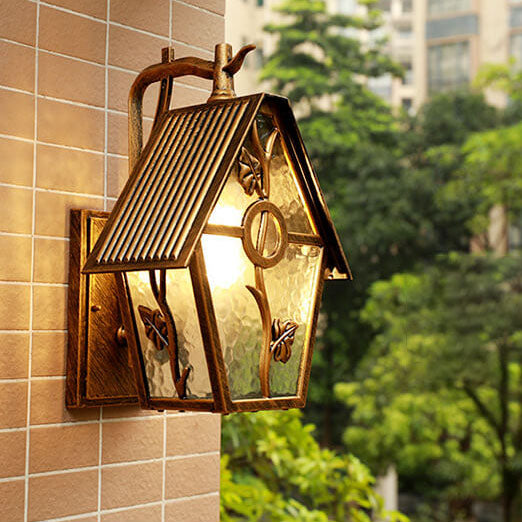 Applique murale extérieure rétro en aluminium étanche avec verre dépoli et 1 lumière 