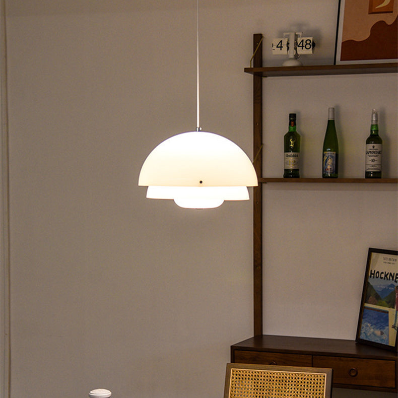 Zeitgenössische nordische runde Kuppel Eisen Glas Acryl 1-Licht Pendelleuchte für Wohnzimmer 
