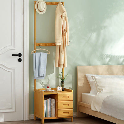 Portemanteau rectangulaire minimaliste moderne en bambou avec panneau de densité, table de nuit avec 1/3 tiroir pour chambre 