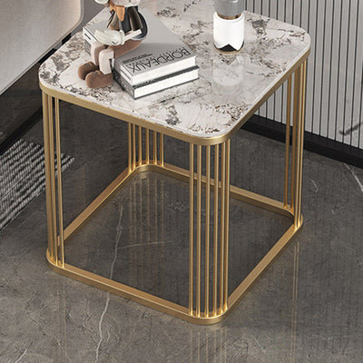 Table basse carrée moderne minimaliste en métal avec plateau en pierre pour salon 