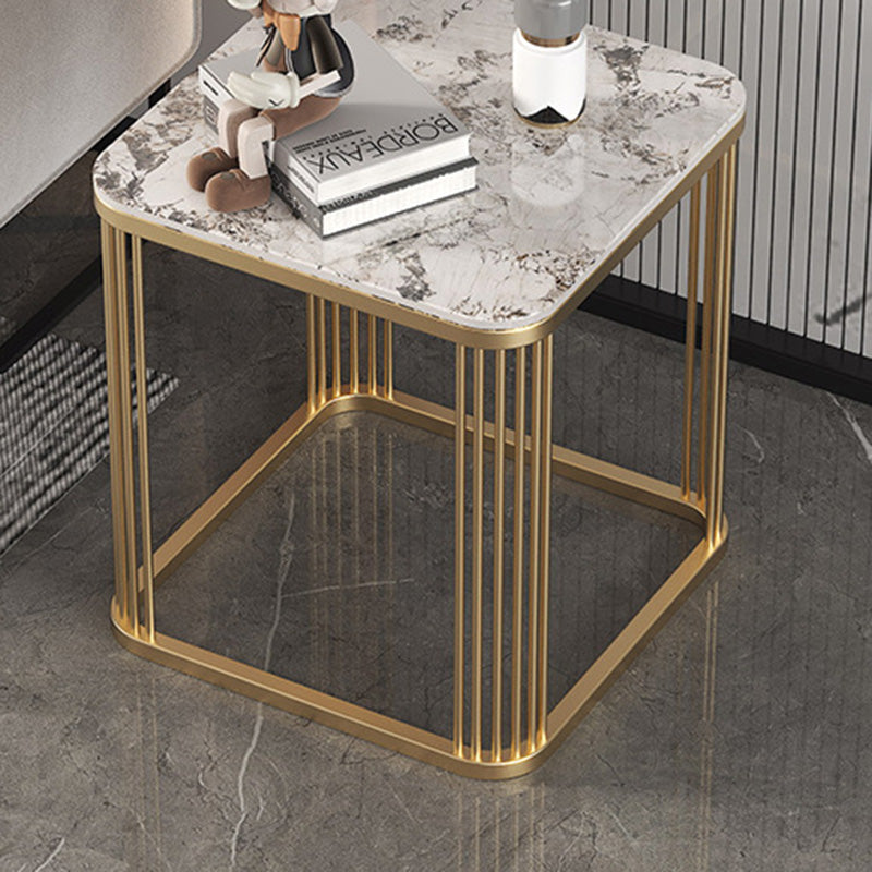 Table basse carrée moderne minimaliste en métal avec plateau en pierre pour salon 