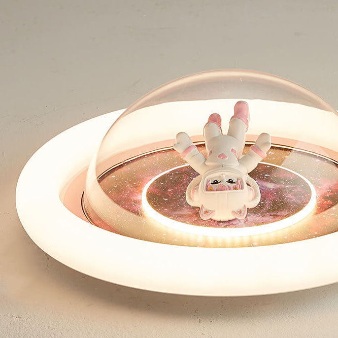 Contemporary Creative Cartoon Pink Astronaut Unicorn Round Acrylic Resin LED Flush Mount Ceiling Light For Bedroom