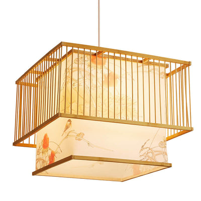 Modern Chinese Simple Bamboo Square 1-Light Pendant Light