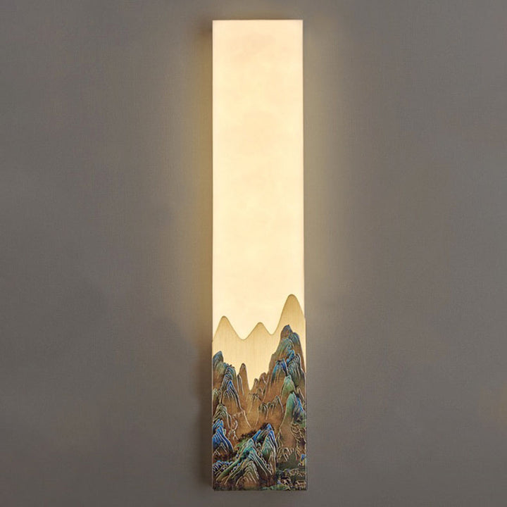 Applique murale LED rectangulaire en marbre chinois traditionnel tout-cuivre pour chambre à coucher 