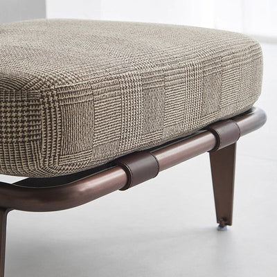 Coussin rectangulaire de luxe moderne en coton et lin avec cuir de selle et acier inoxydable Chaise d'accent avec dossier pour salon 