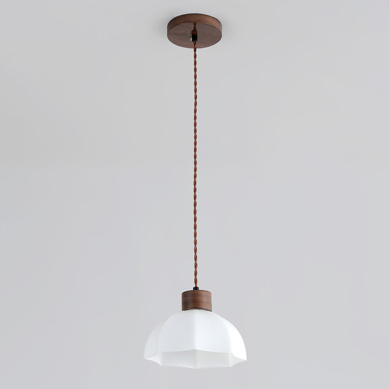 Moderne Einfachheit Walnuss Glas Runde Glocke Kuppel 1-Licht Pendelleuchte für Esszimmer 