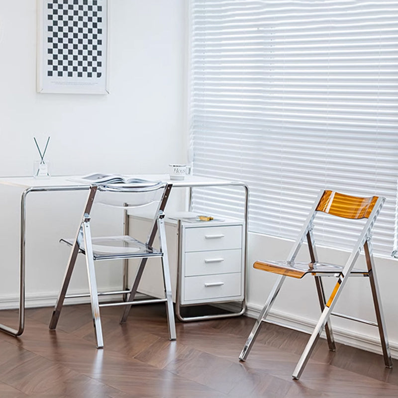 Moderner nordischer quadratischer Eisen-PET-klappbarer Esszimmerstuhl für das Esszimmer 