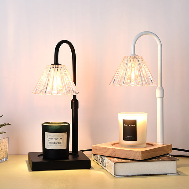 Lampe de table en cire fondue à 1 lumière en bois, fer et verre rond minimaliste moderne pour chambre à coucher 