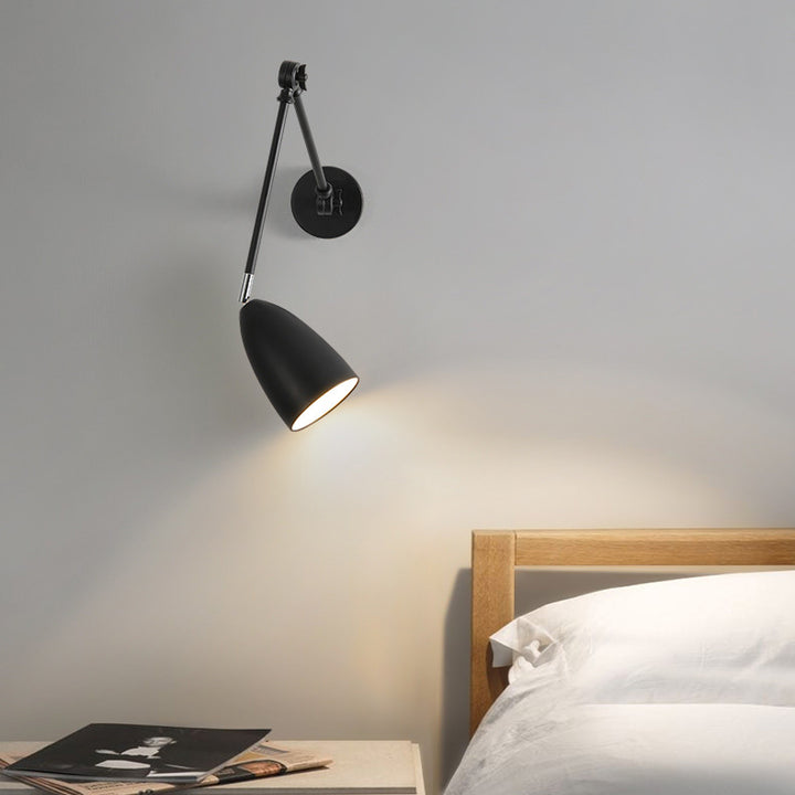 Contemporary Industrial Retractable Swivel Rocker Arm Iron 1-Light Wall Sconce Lamp For Bedroom