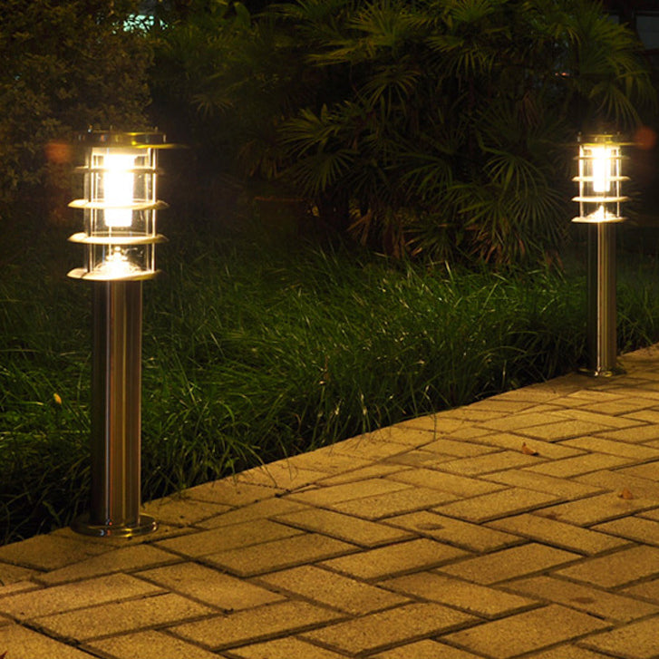 Zeitgenössisches industrielles wasserdichtes LED-Rasen-Solarlicht aus Edelstahl für die Terrasse im Freien 
