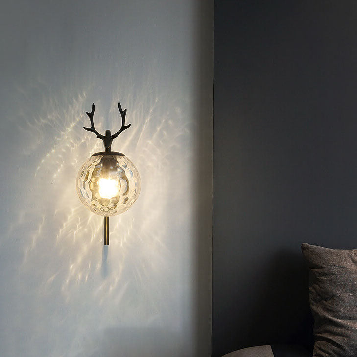 Nordic Light Luxus Eisen Geweih Globus Glas 1-Licht Wandleuchte 