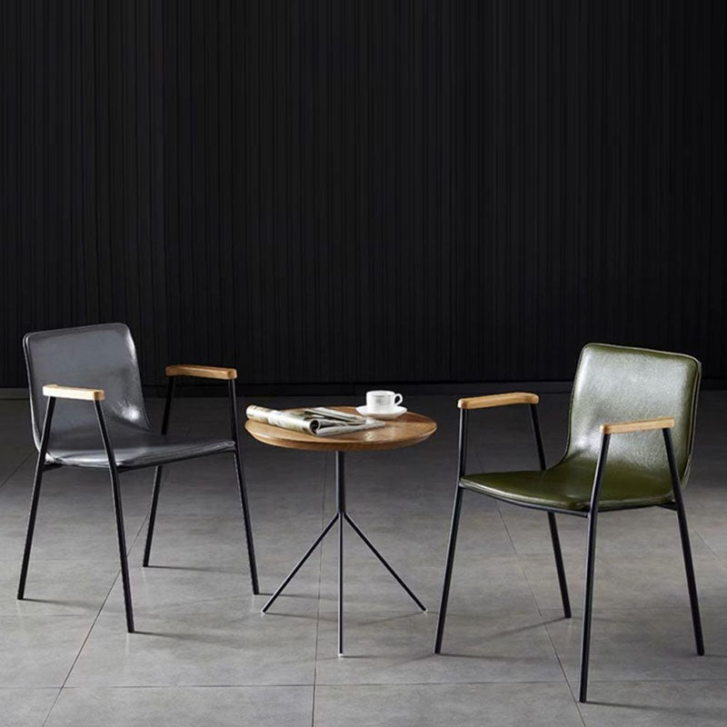 Chaise de salle à manger contemporaine en cuir rembourré avec accoudoir et dossier en bois pour salle à manger 