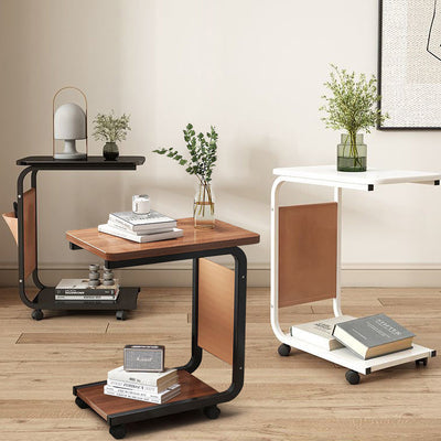 Moderner minimalistischer quadratischer Stahltisch mit Rollen und zwei Ebenen für das Wohnzimmer 