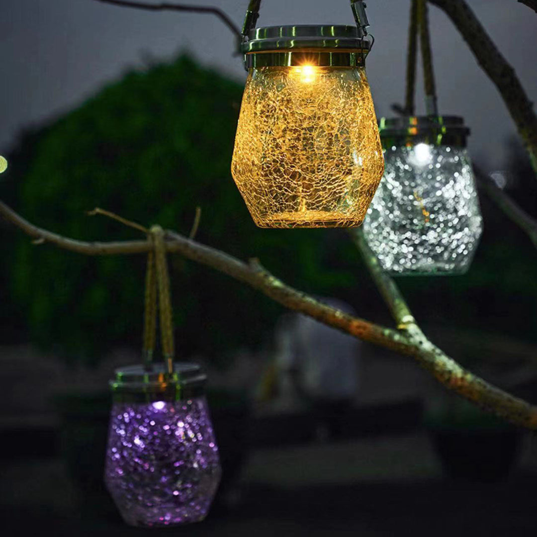 Contemporary Creative Metal Glass Rope Solar Crackle Jar Waterproof Hanging LED Outdoor Light For Outdoor Patio