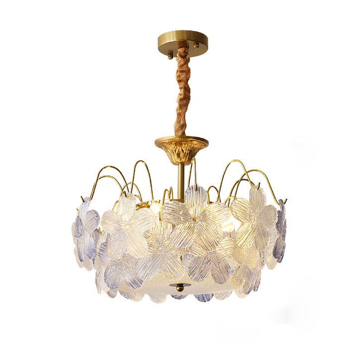 Lustres traditionnels en fer et verre rond à fleurs 5/6 lumières pour chambre 