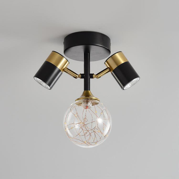 Zeitgenössische nordische Hardware Glas Zylindrische Kugel 1/2/3-Licht Semi-Flush Deckenleuchte für den Eingangsbereich 