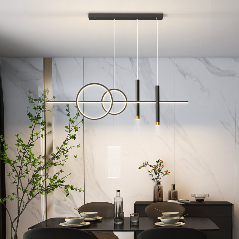Moderne minimalistische Eisen-Silikon-Streifen-LED-Insel-Leuchte Kronleuchter für das Esszimmer 