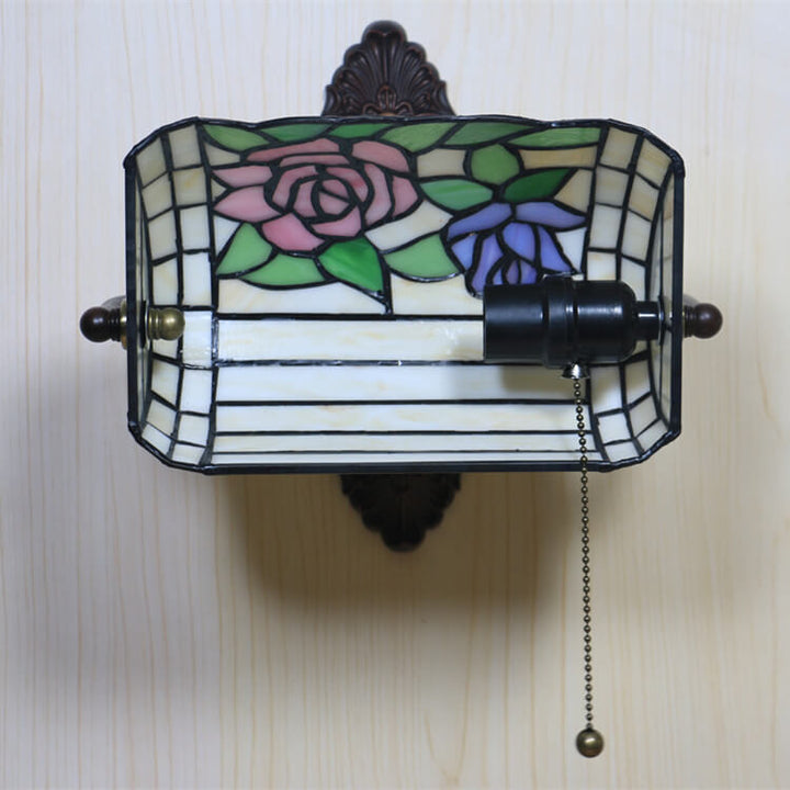 Traditional Vintage Tiffany Floral Stained Glass 1-Light Zipper Wall Sconce Lamp For Living Room