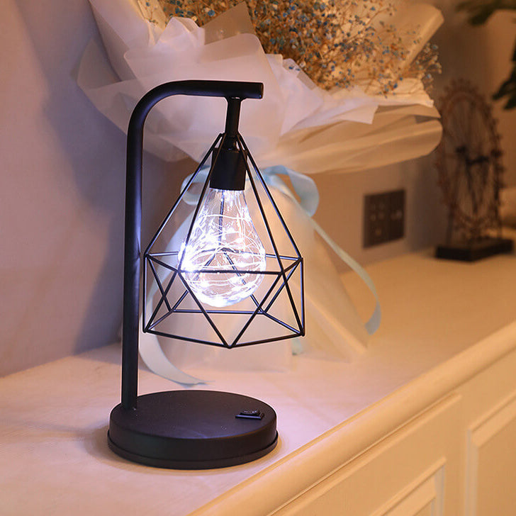 Lámpara de Mesa de 1 Luz USB de Batería de Hierro con Diamante Decorativo Moderno 
