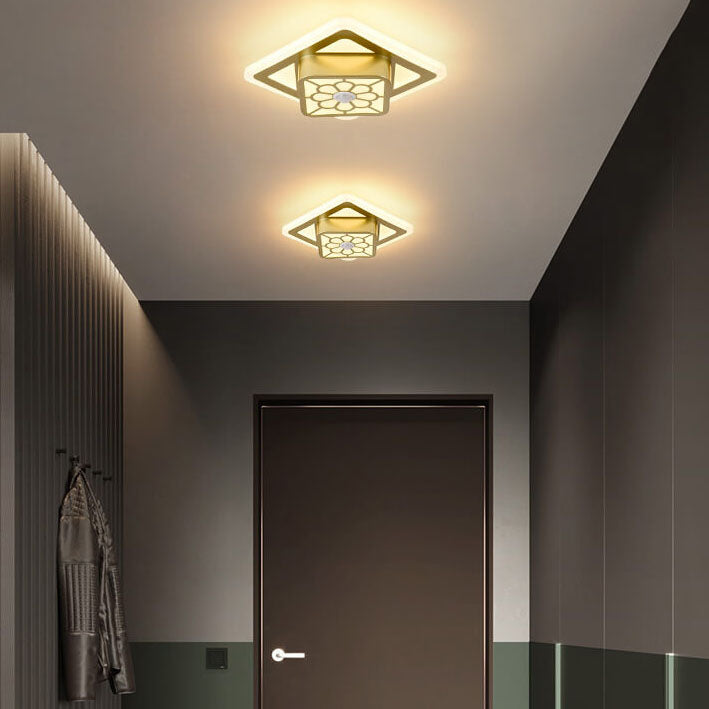 Modern Minimalist Acrylic Iron Floral Square Geometry LED Flush Mount Ceiling Light For Living Room