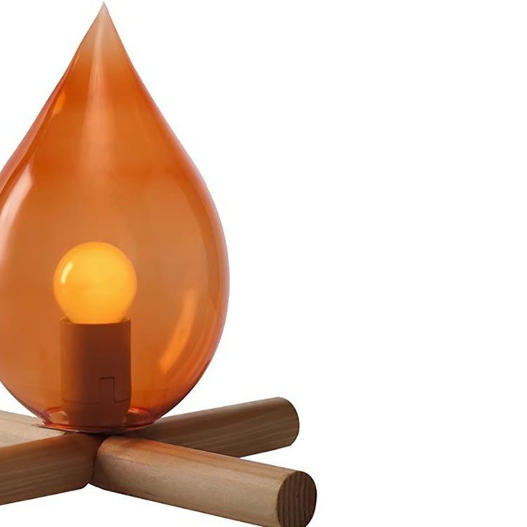 Modern Art Deco Fire Wood Glass 1-Light Table Lamp For Living Room