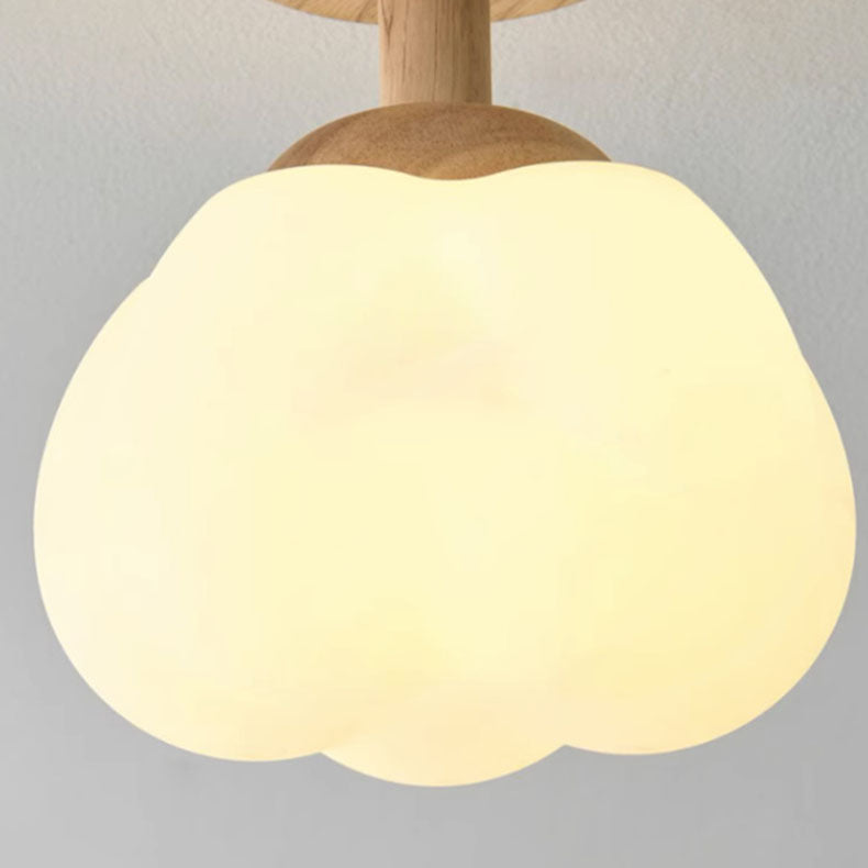 Monture de plafond semi-encastrée à 1 lumière en bois de caoutchouc de simplicité moderne PE citrouille ronde pour couloir 