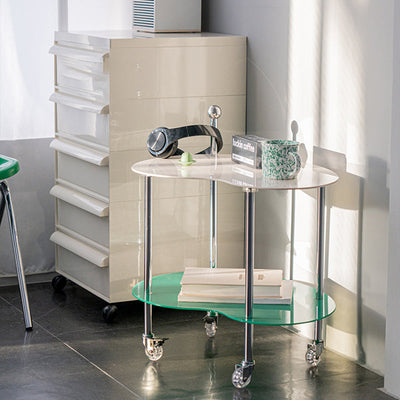 Table de bout contemporain en acrylique nuage nordique en acier inoxydable avec roue en cristal à 2 niveaux pour salon 