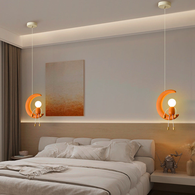 Suspension 1 Lumière pour Chevet en Résine de Fer et Verre avec Poupée Lune Contemporaine pour Enfants Nordiques 