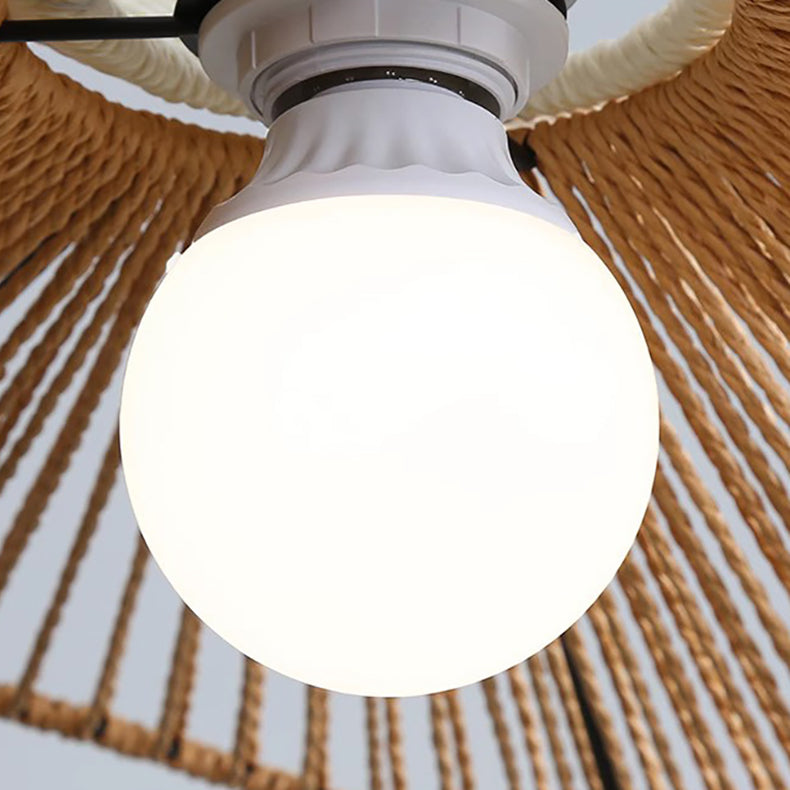 Traditionelle Vintage Holz Papier Seil Weben Strohhut Form 1-Licht Pendelleuchte für Wohnzimmer 