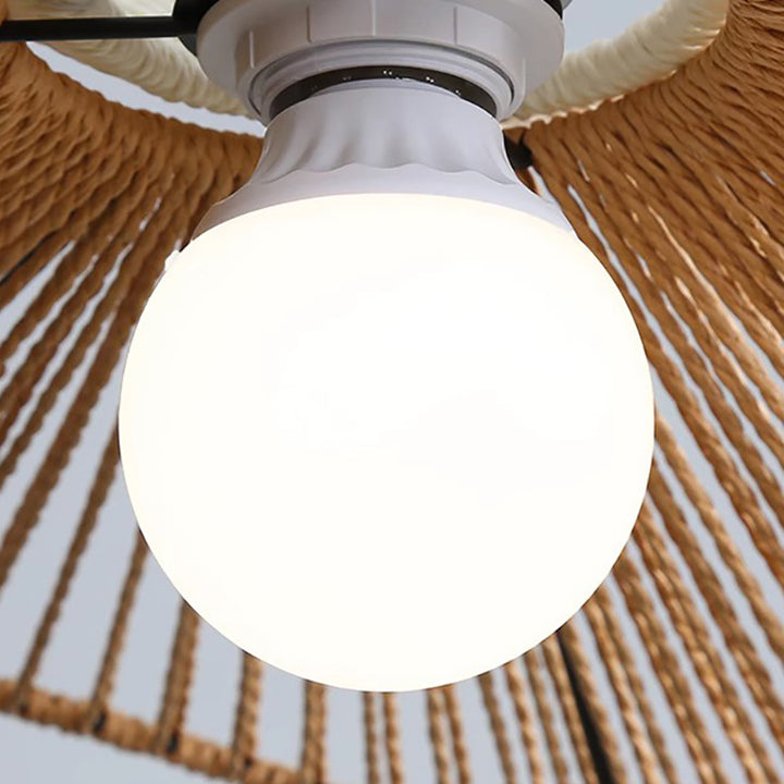 Traditionelle Vintage Holz Papier Seil Weben Strohhut Form 1-Licht Pendelleuchte für Wohnzimmer 
