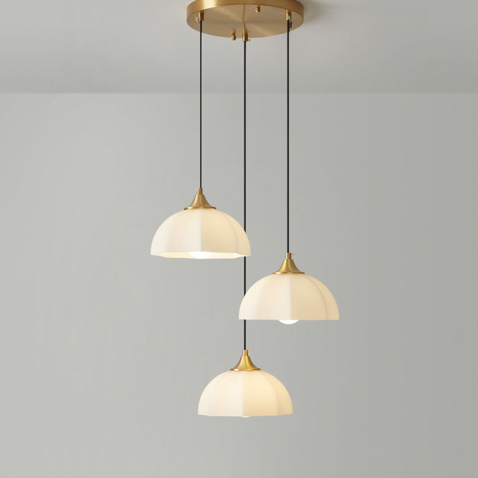 Contemporary Scandinavian Floral All Brass Glass 1/3 Light Island Light Chandelier For Dining Room