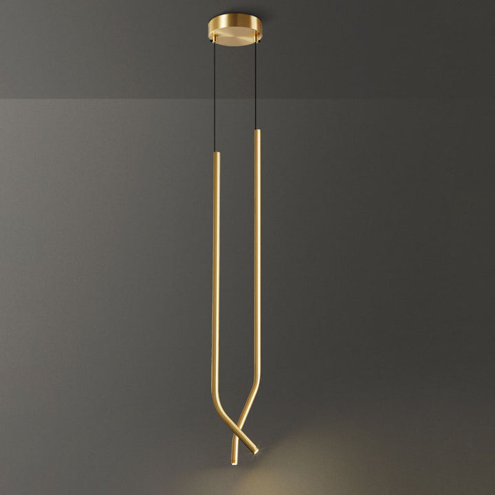 Lámpara colgante LED de tubo fino curvado minimalista moderno de cobre para dormitorio 