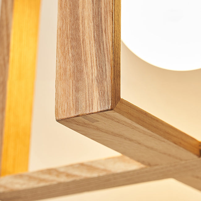 Suspension en bois massif carré japonais traditionnel à 1 lumière pour chambre 