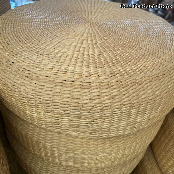 Traditional Japanese Weaving Rush Grass Cotton Round Cushion Low Stool Stackable For Living Room