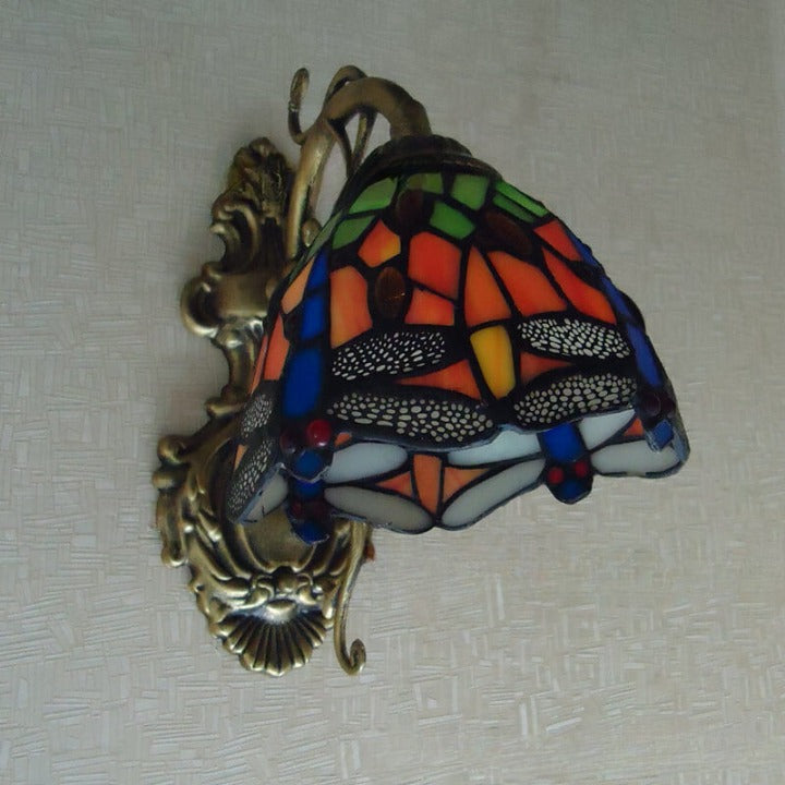 Applique murale Tiffany en verre teinté fait main avec motif de libellule à 1 lumière 