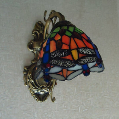 Tiffany Handmade Stained Glass Dragonfly 1-Light Wall Sconce Lamp