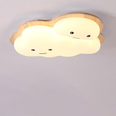 Modern Art Deco Airplane Clouds Moon Acrylic Wood LED Flush Mount Ceiling Light For Living Room