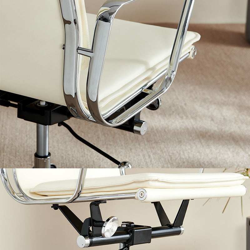Chaise de bureau en aluminium avec dossier et accoudoirs en cuir artificiel carré rétro contemporain pour maison et bureau 