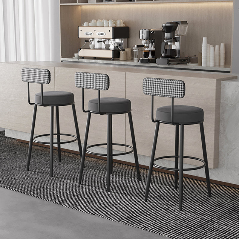 Tabouret de bar contemporain nordique rond en lin de coton rembourré avec dossier et repose-pieds pour salle à manger 