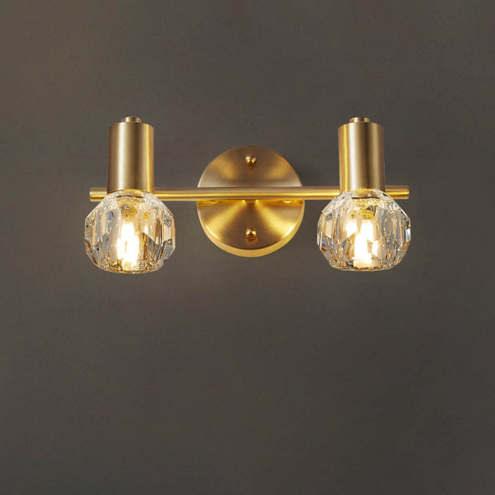 Lámpara de pared de lujo moderno cilindro diamante todo latón cristal 2/3 luces para baño 