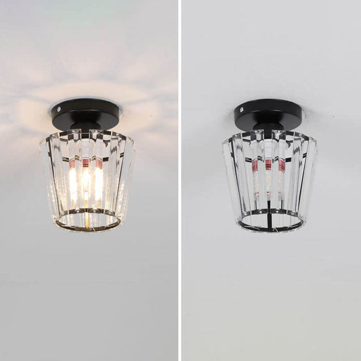 Modern Minimalist Striped Crystal Cylinder Hardware 1-Light Semi-Flush Mount Ceiling Light for Living Room