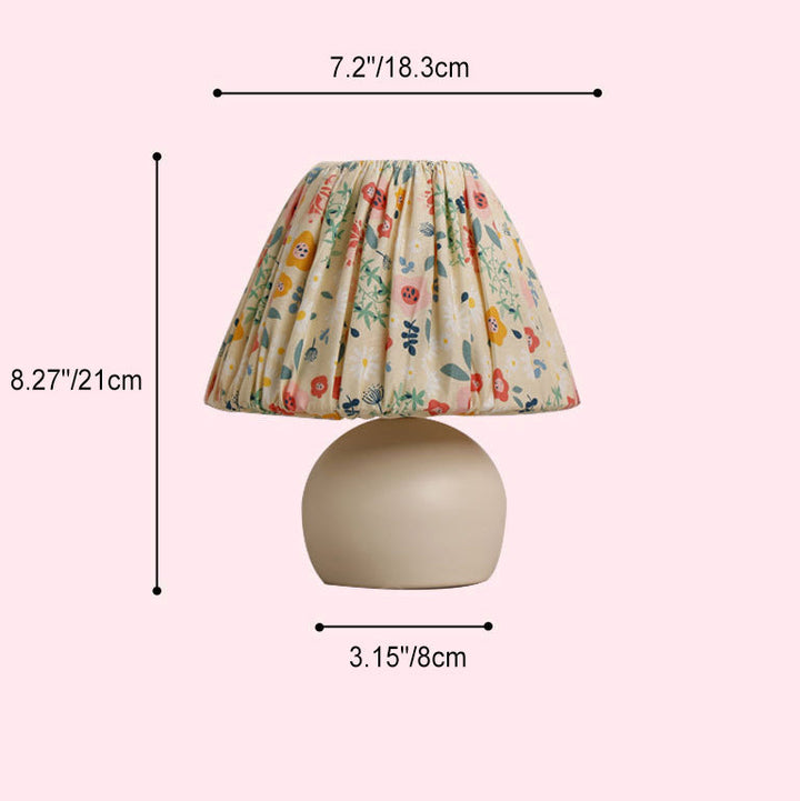 Lampe de table 1 lumière avec abat-jour en tissu à motif floral pastoral européen traditionnel et base ronde en céramique pour chambre 