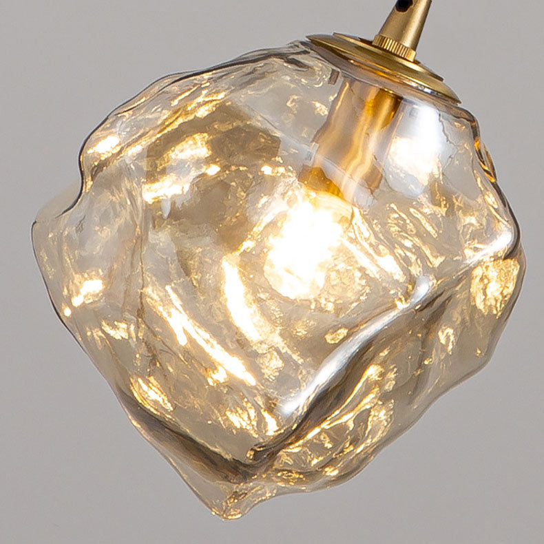 Traditional Vintage Irregular Ice Cube Shape Glass Aluminum Wood 1-Light Pendant Light For Living Room