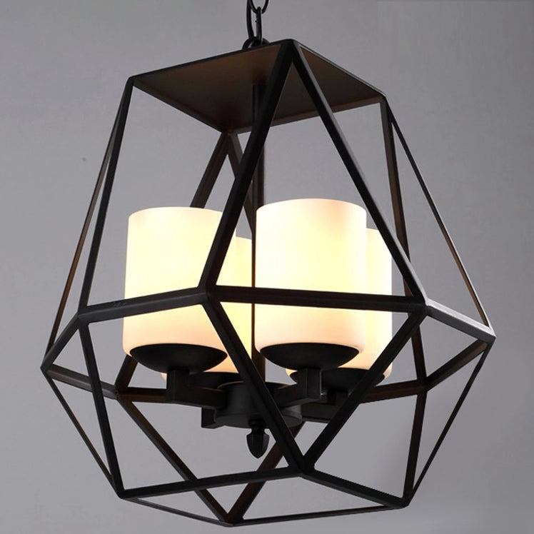Chandelier contemporain en fer trapézoïdal quadrilatéral industriel 3/4 lumières pour salon 
