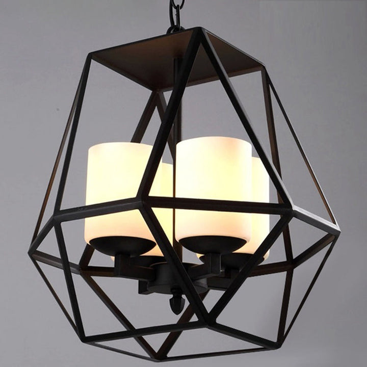 Chandelier contemporain en fer trapézoïdal quadrilatéral industriel 3/4 lumières pour salon 