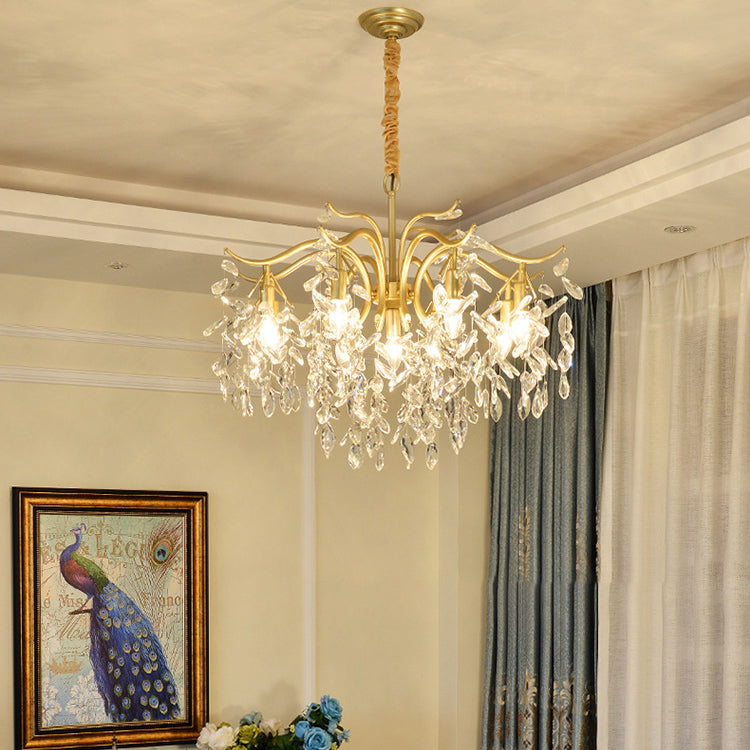 Modern Luxury Branch Transparent Iron Crystal 9/13 Light Chandelier For Living Room