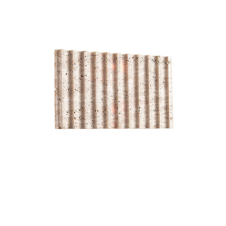 Aplique de pared de 1 luz con pantalla rectangular de travertino beige retro contemporáneo para dormitorio 
